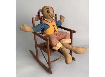 Vintage Dressed Rabbit In Rocking Chair (CTF10)
