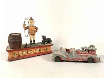 Trick Dog Mechanical Bank And Steel Car (CTF10)