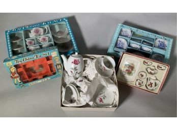 Four Boxes Of Doll Tea Sets, One Empty Vintage Box (CTF10)