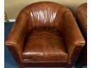 Pr. Barrel Back Brown Leather Club Chairs (CTF40)