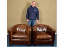 Pr. Barrel Back Brown Leather Club Chairs (CTF40)