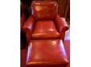 Pr. Whittemore-sherrill Red Leather Club Chairs & Ottoman (CTF60)