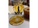 Antique Etched Amber And Gilt Glass Dishes, 15pcs (CTF10)