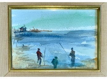 Rubi Roth (NY)watercolor, Fishing Scene (cTF10)