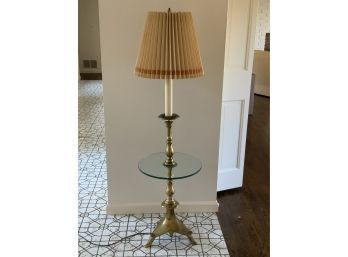 Vintage Brass Floor Lamp W/ Glass Shelf (CTF20)