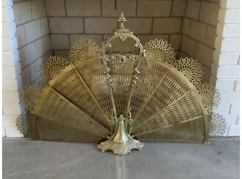 Vintage Brass Folding Fan Fire Screen (CTF10)
