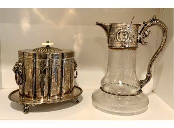 Antique Silver Plate Claret Jug & Biscuit Jar (CTF10)
