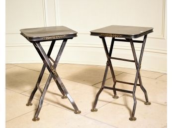 Pr. Antique Polished Steel & Brass Folding Tables (CTF10)