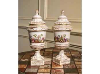 Pr. 19th C. Dresden Covered Urns (CTF20)