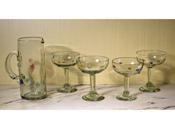 Art Glass Margarita Pitcher & Goblets (CTF20)