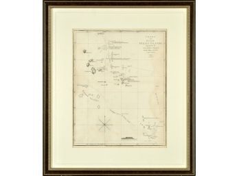 Antique Map Of Feejee Islands & Polynesian Long Boat Engraving (CTF10)
