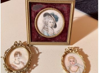 Three Antique Miniature Portrait Paintings (CTF10)
