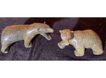 Pair Of Carved Stone Polar Bears (CTF10)