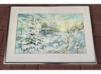 Snow Scene Watercolor Signed K. Bonanno 77 (CTF20)