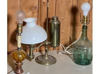 Antique Brass Student Lamp & Two Others (CTF20)