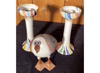 Italian Ceramic Candlesticks, Whimsical Pottery Seagull (CTF20)