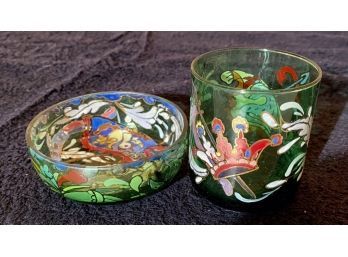 Royo Hand Painted Glass Dish And Cup (CTF10)