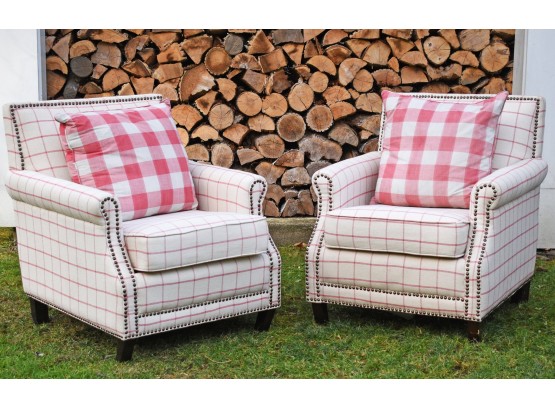 Pr. Of Safavieh Red And White Upholstered Club Chairs (CTF40)