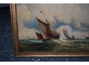Antique George Hull Oil On Canvas, Boats In Harbor (CTF20)