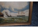 Antique George Hull Oil On Canvas, Boats In Harbor (CTF20)