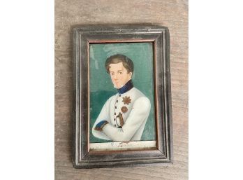 Antique Reverse Glass Painted Miniature Portrait, Napolean (CTF10)