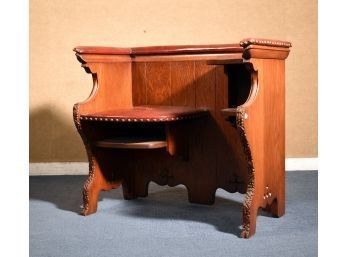 Antique Carved Oak Gothic Telephone Bench (CTF30)