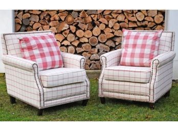 Pr. Of Safavieh Red And White Upholstered Club Chairs (CTF40)