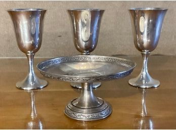 Antique Sterling Tazza And Three Vintage Sterling Wine Goblets, 23.5 Toz (CTF10)