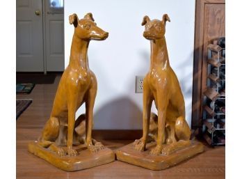 Pair Of Painted Plaster Whippet Dog Statues (CTF30)