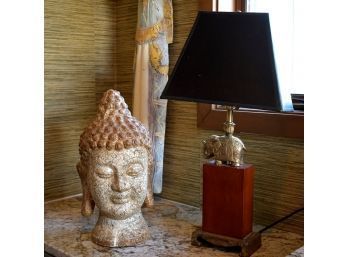Contemporary Elephant Motif Lamp And Buddha Head (CTF20)