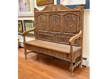 Antique English Carved Oak Bench (CTF30)
