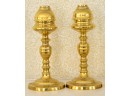 Pair Of Antique Brass Oil Lamps And Taper Sticks (CTF20)
