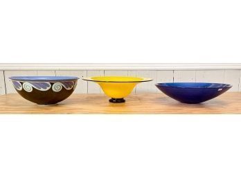 Art Glass And Pottery Bowls, 3pcs (CTF20)