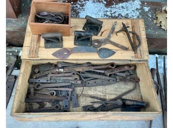 Antique Iron Ware In Wood Box (CTF20)