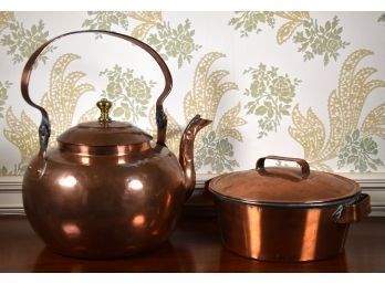 Antique Copper Tea Kettle And Covered Pot (CTF20)