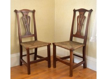 Pair Of Antique Country Chippendale Side Chairs (CTF20)