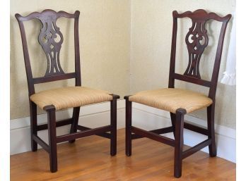 Fine Pair Of 18th C. Country Chippendale Side Chairs (CTF20)
