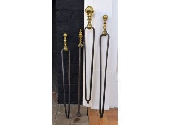Four Antique Brass Fireplace Tongs (CTF20)