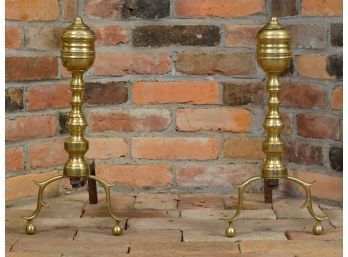 Small Size Vintage Brass Andirons And Tools (CTF20)