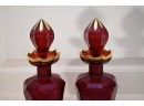 Fine Pair Antique Bohemian Cranberry Glass Decanters (CTF20)