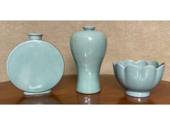 Vintage Chinese Celadon Porcelain, 3 Pcs. (CTF10)