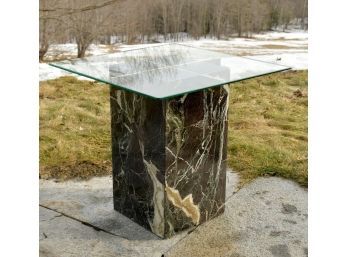 Vintage Italian Green Marble & Glass Table (CTF20)