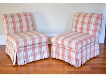 Pair Vintage Upholstered Slipper Chairs (CTF30)