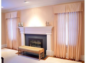Two Pairs Peach Silk Curtains With Valances (CTF40)