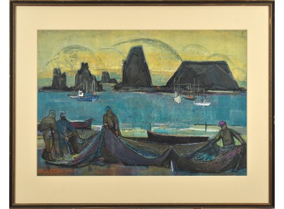 1954 Elizabeth Olds Framed Work On Paper, Fisherman Of The Pacific (CTF10)