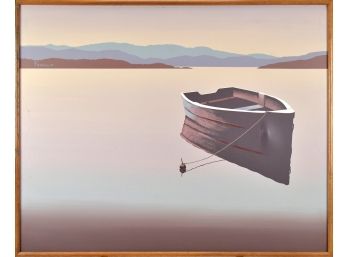 Oil On Canvas Signed Franco, Calm Lake With Boat (CTF20)