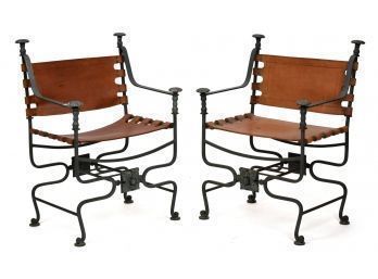 Pr. Vintage Cuauhtemoc Iron And Leather Chairs (CTF30)