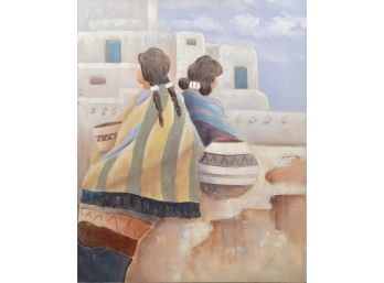 Large Southwestern Oil On Canvas, Two Women (CTF20)