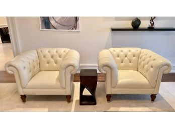 Pair White Leather Tufted Armchairs (CTF60)