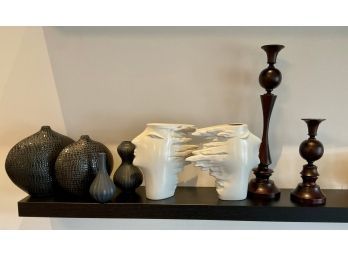 Jonathan Adler Vases, Wood Candlesticks, And Other Ceramics, 8pcs. (CTF10)